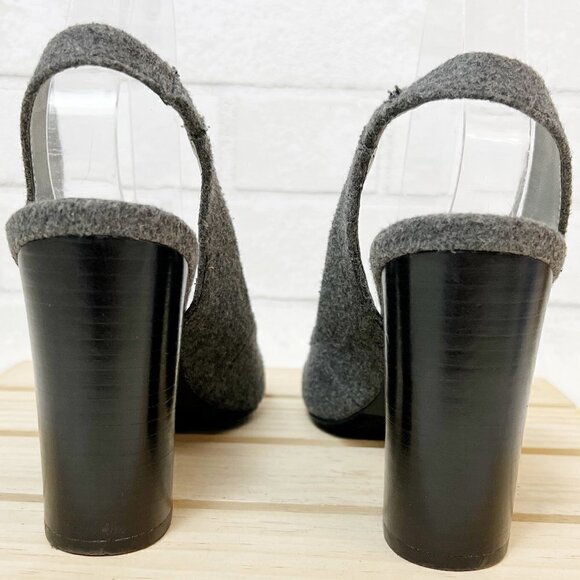 Tahari Pierce Gray Woolen Felt Flannel Slingback Stacked Block Heels Size 8 M - Picture 6 of 7